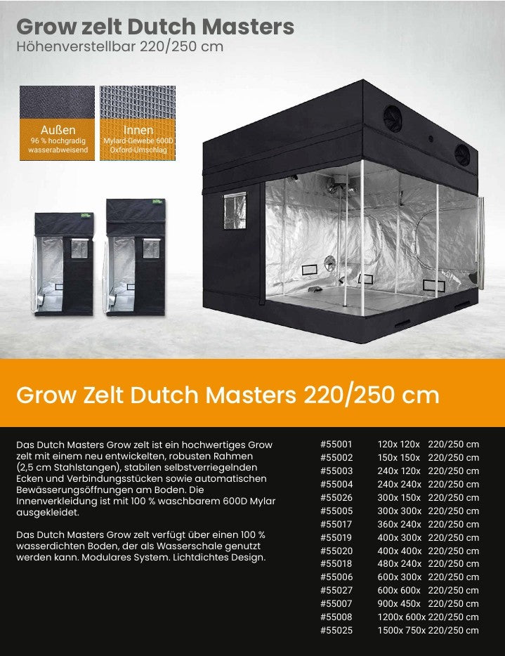 Grow zelt Dutch Masters  Höhenverstellbar 220/250cm