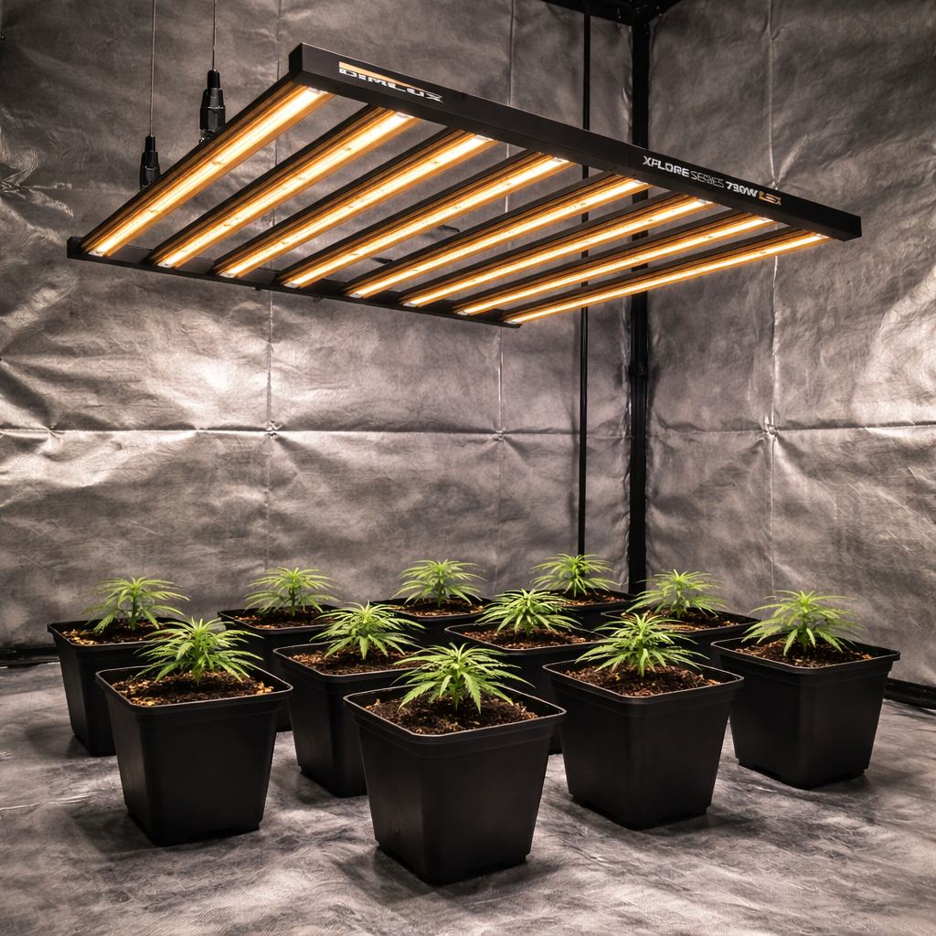 Grow-Setup vor LED-Beleuchtung