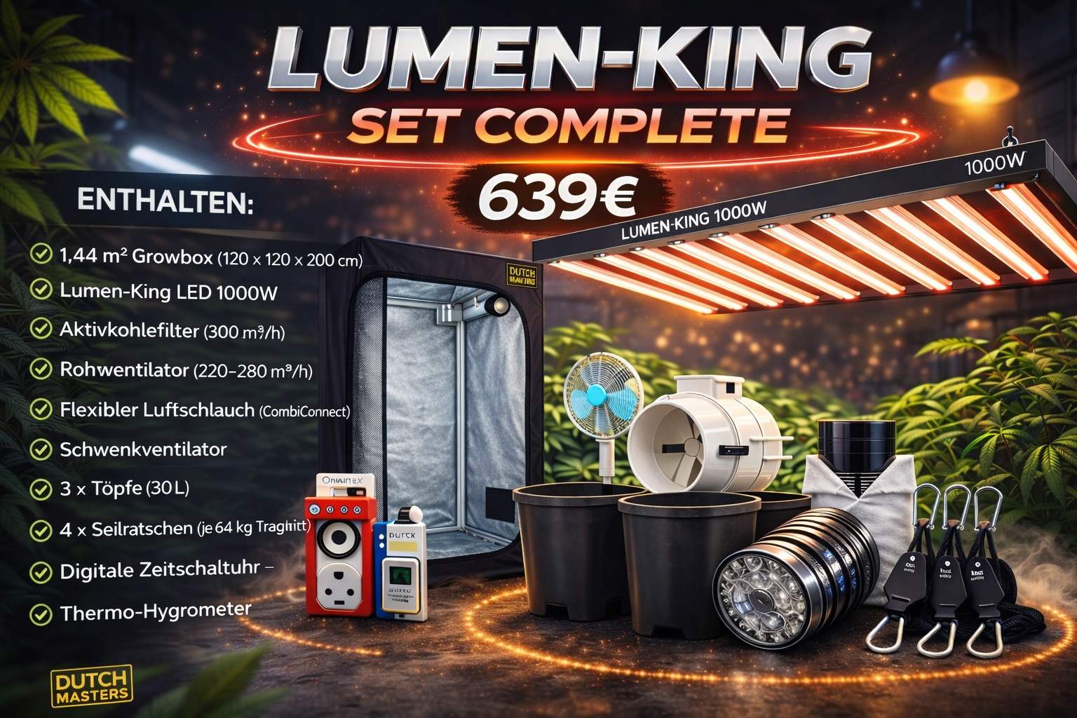 LUMEN KING LED Grow Light 1000W (Eco Line) Grow-Zelt Set